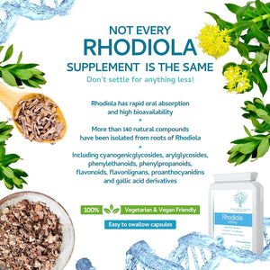Rhodiola 500Mg (3% Rosavins - 1% Salidrosides) Whole Root Equivalent – 60 Capsules - Suitable for Vegetarians and Vegans