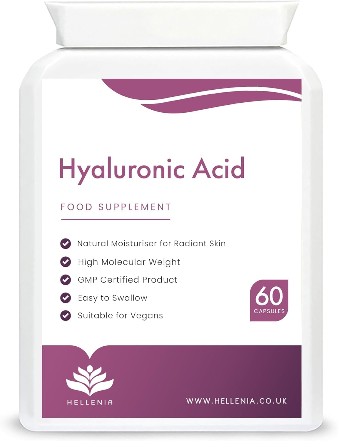 Hyaluronic Acid Supplements 100Mg Capsules | Supports Healthy Connective Tissue and Joints | Natural Moisturiser for Radiant Skin | 60 Hyaluronic Acid Capsules | Vegan Friendly - Made in the UK