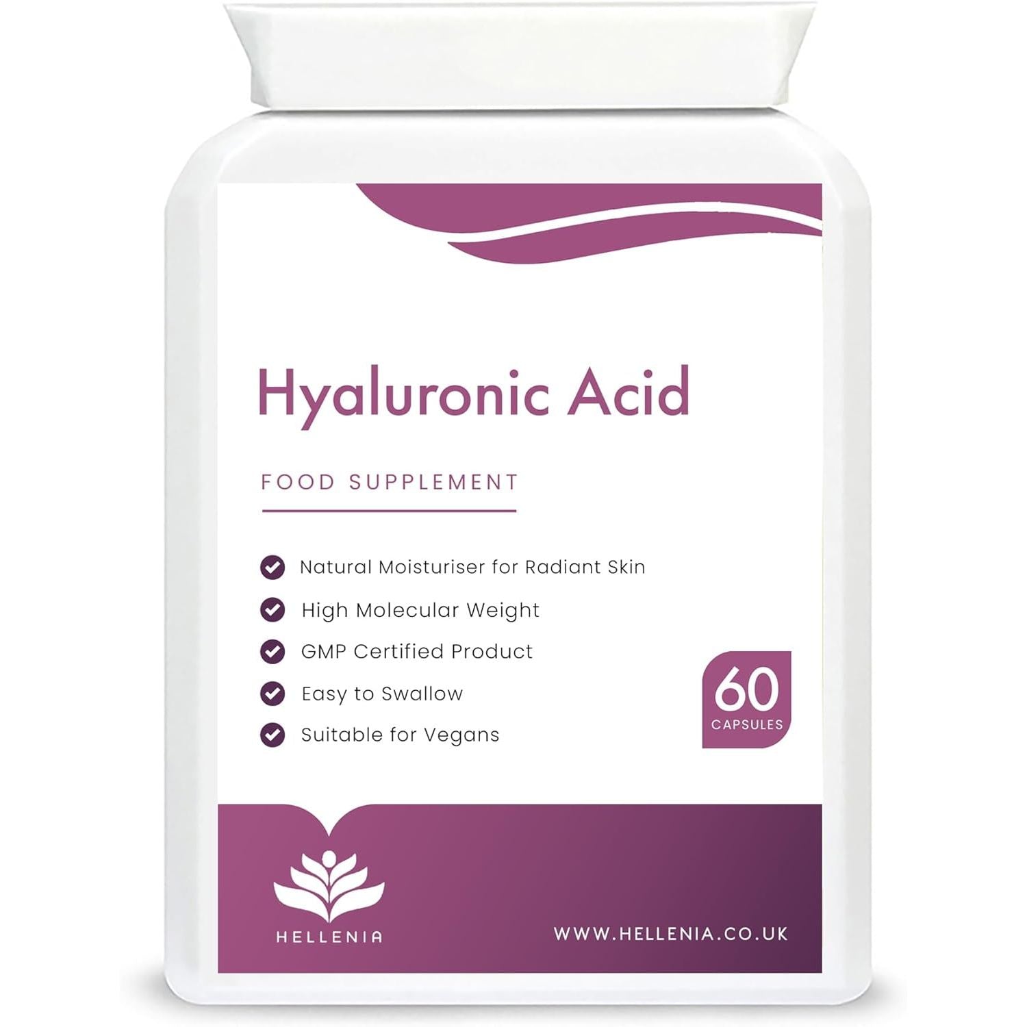 Hyaluronic Acid Supplements 100Mg Capsules | Supports Healthy Connective Tissue and Joints | Natural Moisturiser for Radiant Skin | 60 Hyaluronic Acid Capsules | Vegan Friendly - Made in the UK