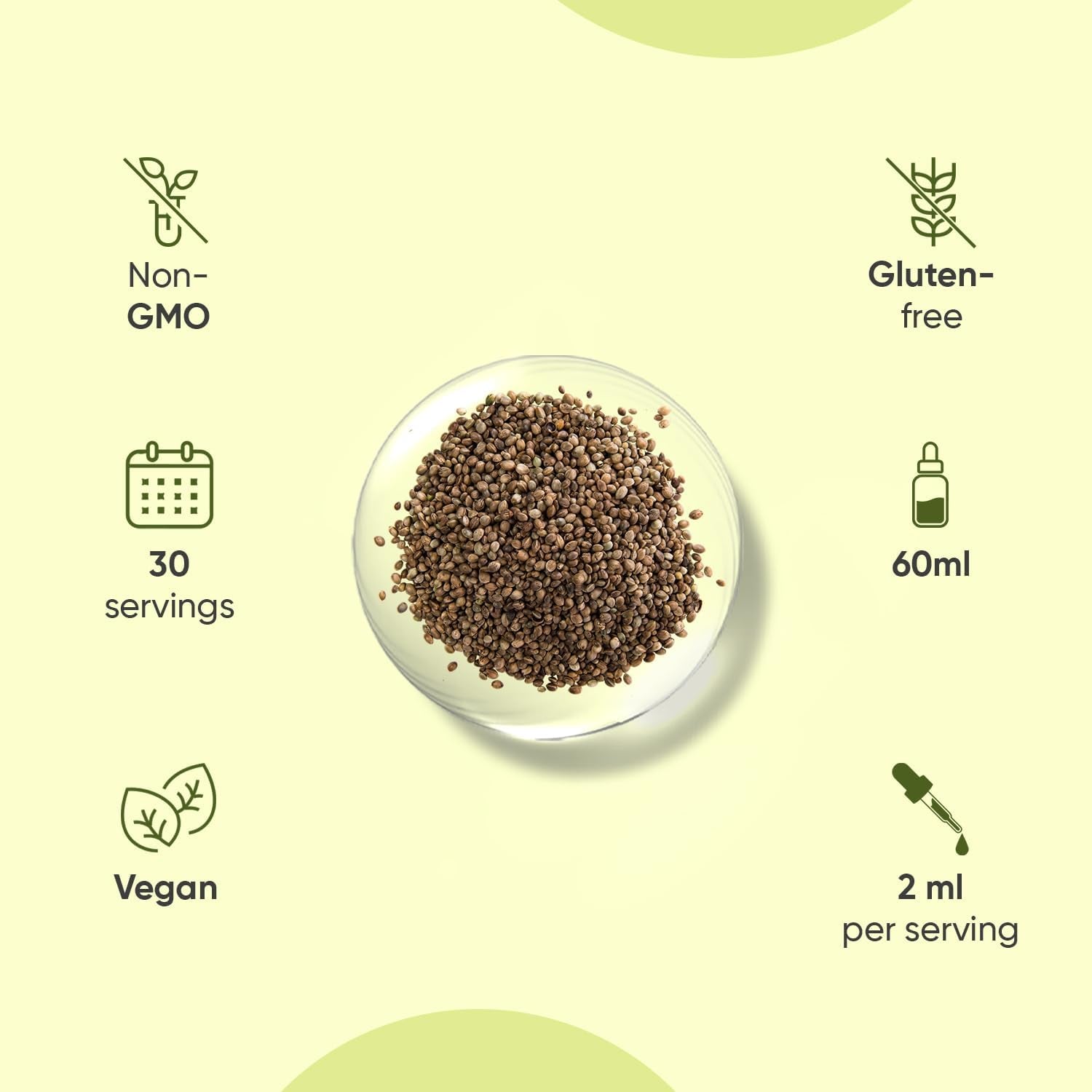 Pure & Cold Pressed Hemp Seed Oil - 60Ml - 60000Mg of Natural & Vegan Hemp Oil for Humans - 2000Mg per Serving - Sublingual Drops