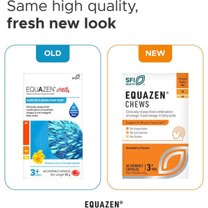 EQUAZEN Chews | Omega 3 & 6 Supplement | Blend of DHA, EPA & GLA | Supports Brain Function | Suitable for Children from 3+ to Adults | 60 Strawberry Flavoured Chews