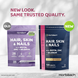 Hair Skin and Nails Vitamins | Biotin Hair Growth | with Biotin, Zinc and Selenium | Beauty Supplement for Women and Men | 120 Vegetarian Tablets | by Horbaach
