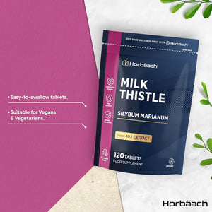 Milk Thistle Tablets | High Strength 120 Vegan Tablets | Silybum Marianum Extract | Recyclable & Resealable Pouch | by Horbaach