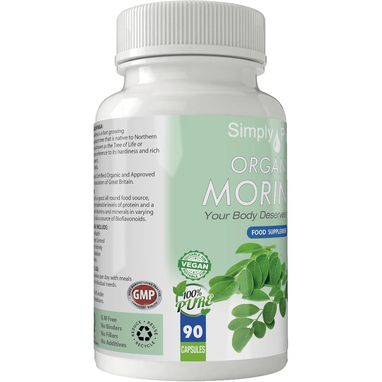 Simply Pure Organic Moringa Oleifera for Heart Health | 500Mg Capsules X 90 | 100% Pure Soil Association Certified | Gluten Free | GM Free | Vegan