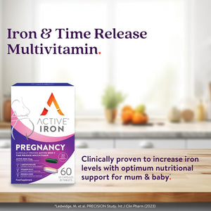 Active Iron Pregnancy, Nutritional Support for Prenatal Care & Foetal Development, 30 X 25 Mg Iron Capsules, 30 X Triple Layer Multivitamin Tablet (L-Methylfolate, Vitamin D & Calcium), 1 Month Supply