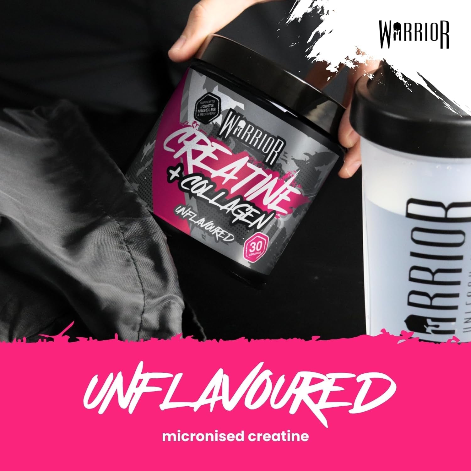 Warrior Creatine Monohydrate + Collagen Powder 270G - Pure Hydrolysed Peptides (Bovine) - Supports Muscle Recovery - Workout Supplement for Women and Men (Not Tablet) - 30 Servings (Unflavoured)