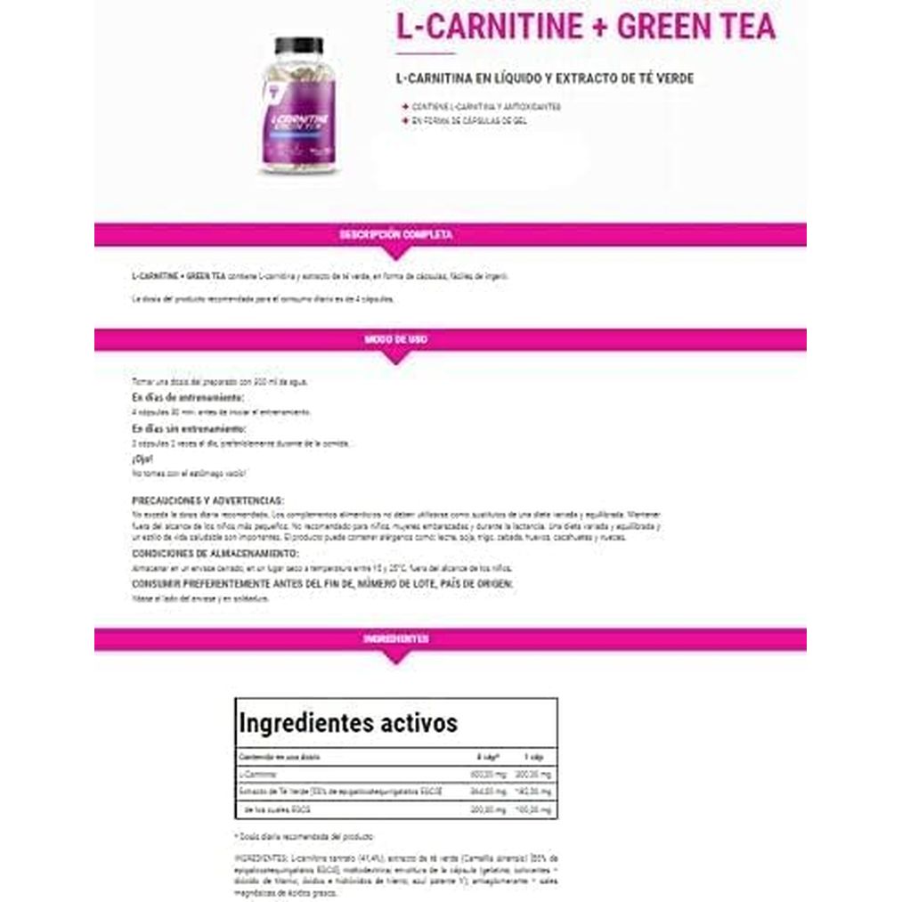 TREC Nutrition L-CARNITINE + Green Tea | Turn Fat into Energy | Weight Loss Metabolism Booster | 90 Capsules