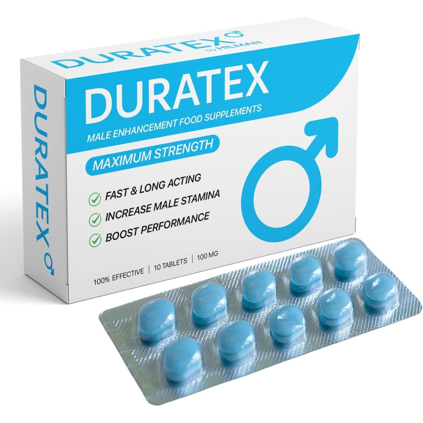 DURATEX by Hilman Blue Pills for Men Endurance - Premium Strong 100Mg Tablets for Enhanced Stamina Firm Performance Power Booster Herbal Male Food Supplements for Long Lasting (10 Count (Pack of 1))