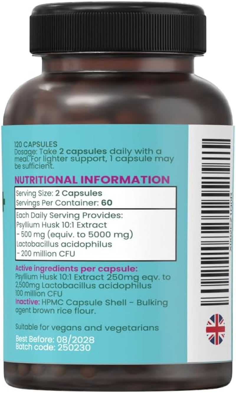 Colon Cleanse plus – 120 Vegan Capsules | Psyllium Husk Complex with Probiotics | High Fibre Digestive Support | Detox, Constipation Relief & Weight Management
