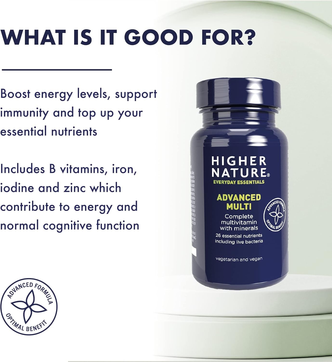 Higher Nature - Advanced Multi - Multi Vitamins Supplements - 26 Essential Vitamins, Minerals & Live Bacteria - 180 Tablets