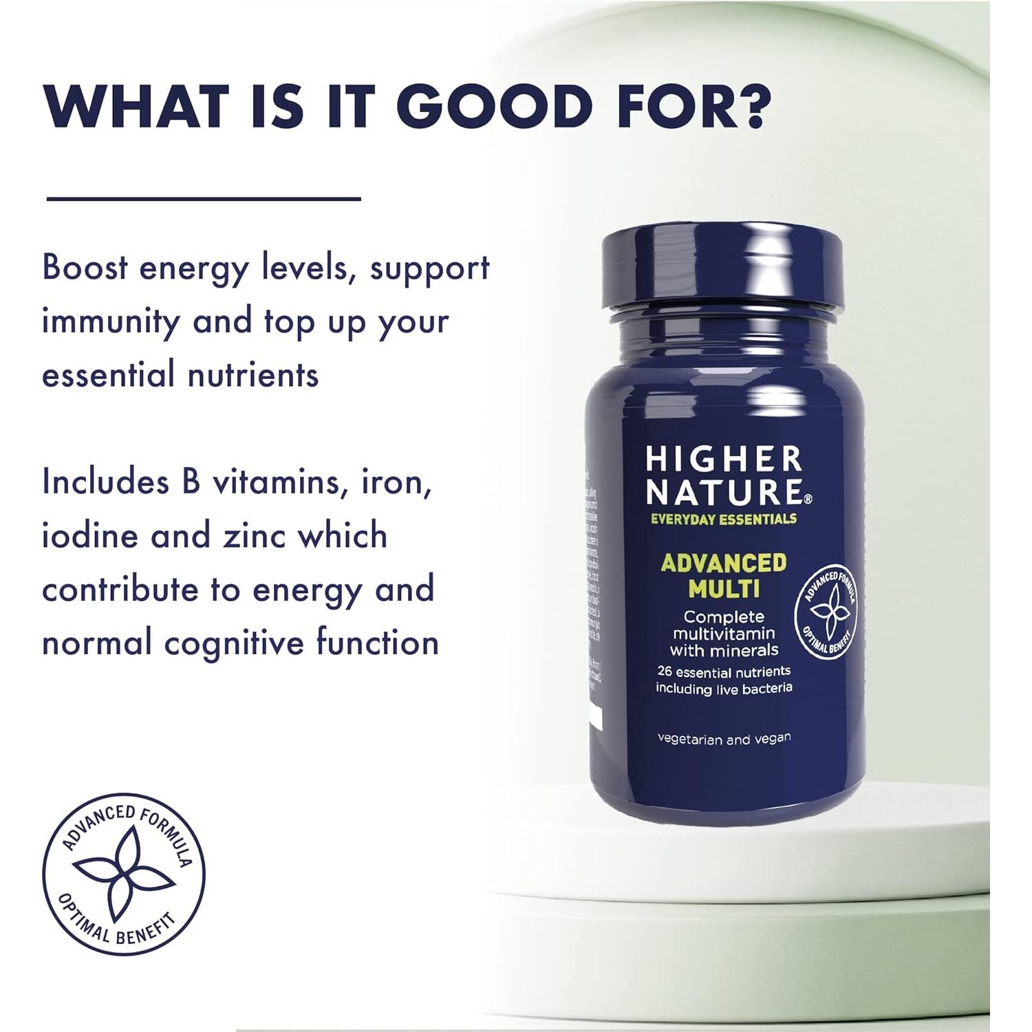 Higher Nature - Advanced Multi - Multi Vitamins Supplements - 26 Essential Vitamins, Minerals & Live Bacteria - 180 Tablets