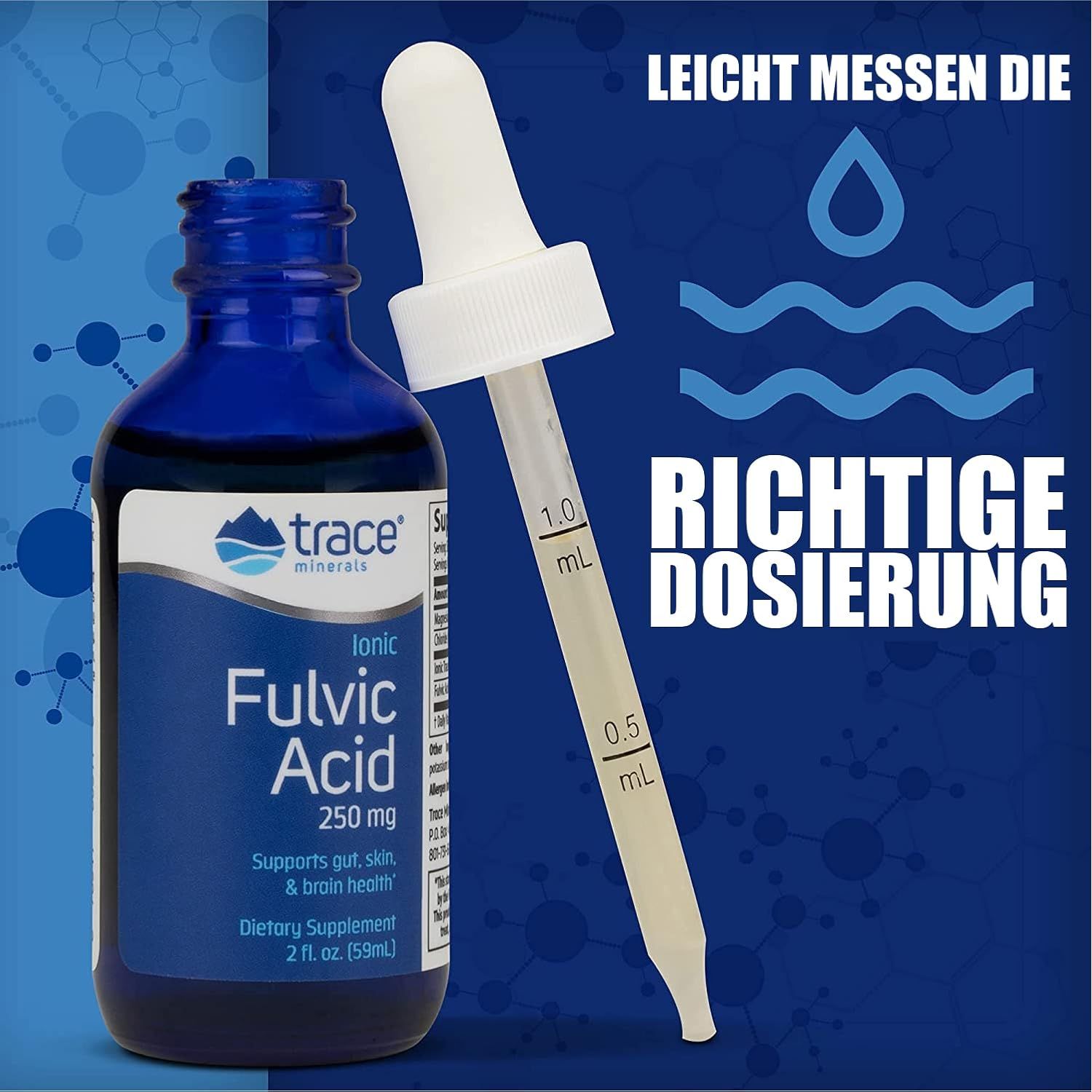 Trace Minerals Fulvic Acid | Liquid Ionic Fulvic Acid | 250 Mg | Intestine, Digestion, Skin, Brain | Mineral Complex 72+ Minerals and Trace Elements, Ph Balance, Muscle Endurance, Hydration