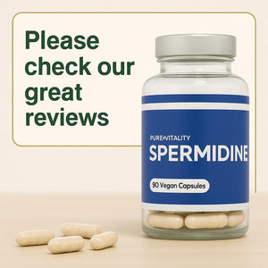 Pure Vitality : Spermidine Trihydrochloride 98% Purity - 90 X 8Mg Vegan Capsules - GMP HACCP Certified - UK Manufacturer - Gluten Free - Lab Tested - Optimal Dosage