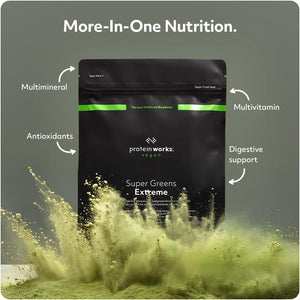 Protein Works - Super Greens Extreme , 150+ Health Benefits , 41 Active Ingredients , Vegan & Gluten Free , No Added Sugar , 41 Servings , Apple & Lemon Twist , 500G