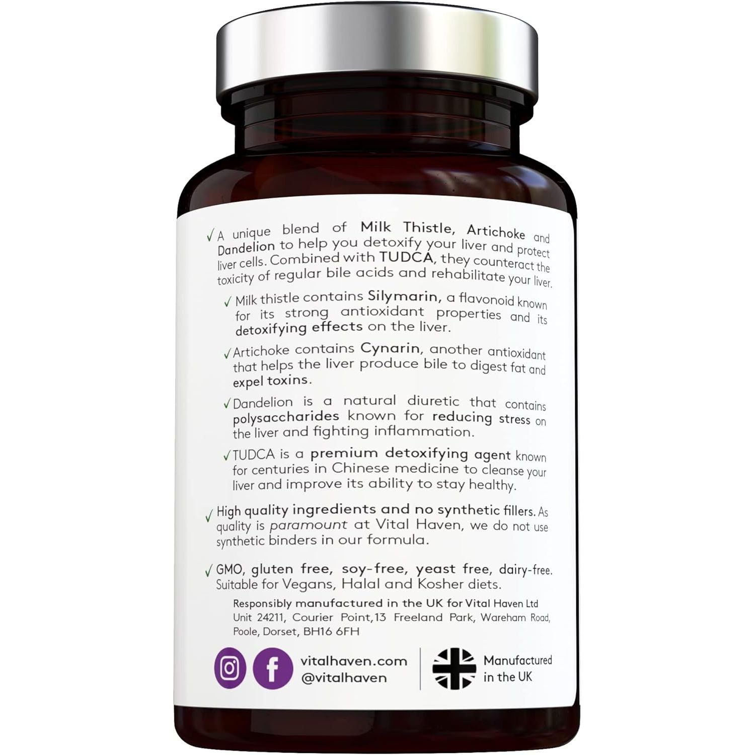 [Vital Haven] Liver Protector - Complex Formula - Milk Thirsle, TUDCA, Dandelion Roots, Artichoke - Max Potency - 2 Months Supply - Premium Ingredients - Made in the UK