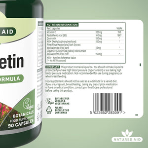 Natures Aid Quercetin Formula – Immune Support Supplement with Vitamin C, B5, MSM, Pine Bark & Liquorice – Supports Energy & Wellbeing High Strength Antioxidant – 90 Vegan Capsules