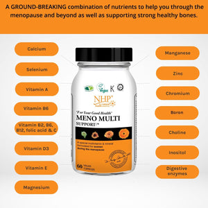 NHP Advanced Meno Multi Support - Multivitamin Formula for Menopause Health, Hormonal Balance, Bone Strength and Overall Well-Being,Gluten - Free, Dairy Free,60 Vegan Capsules
