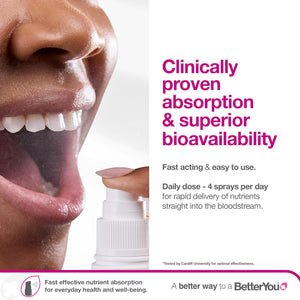Betteryou Multivit Daily Oral Spray, Pill-Free Multi Vitamin Supplement, 14 Essential Nutrients to Support Health and Wellbeing , 1-Month Supply, Natural Blackcurrent and Plum Flavour