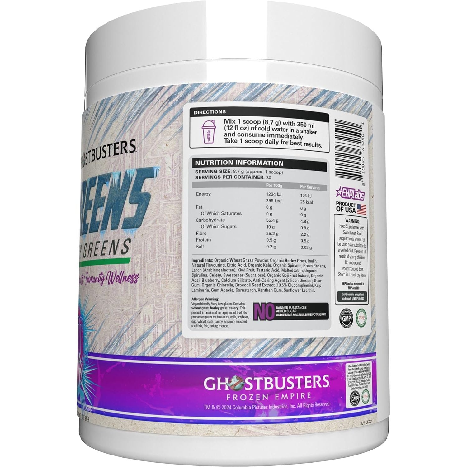 Ehplabs X Ghostbusters Frozen Empire: Oxygreens Super Greens Powder Superfood - Spirulina & Greens Supplement W/Prebiotic Fibre, Antioxidants & Immunity Support. Ecto Freeze (Grape Lollipop) 30 Serve