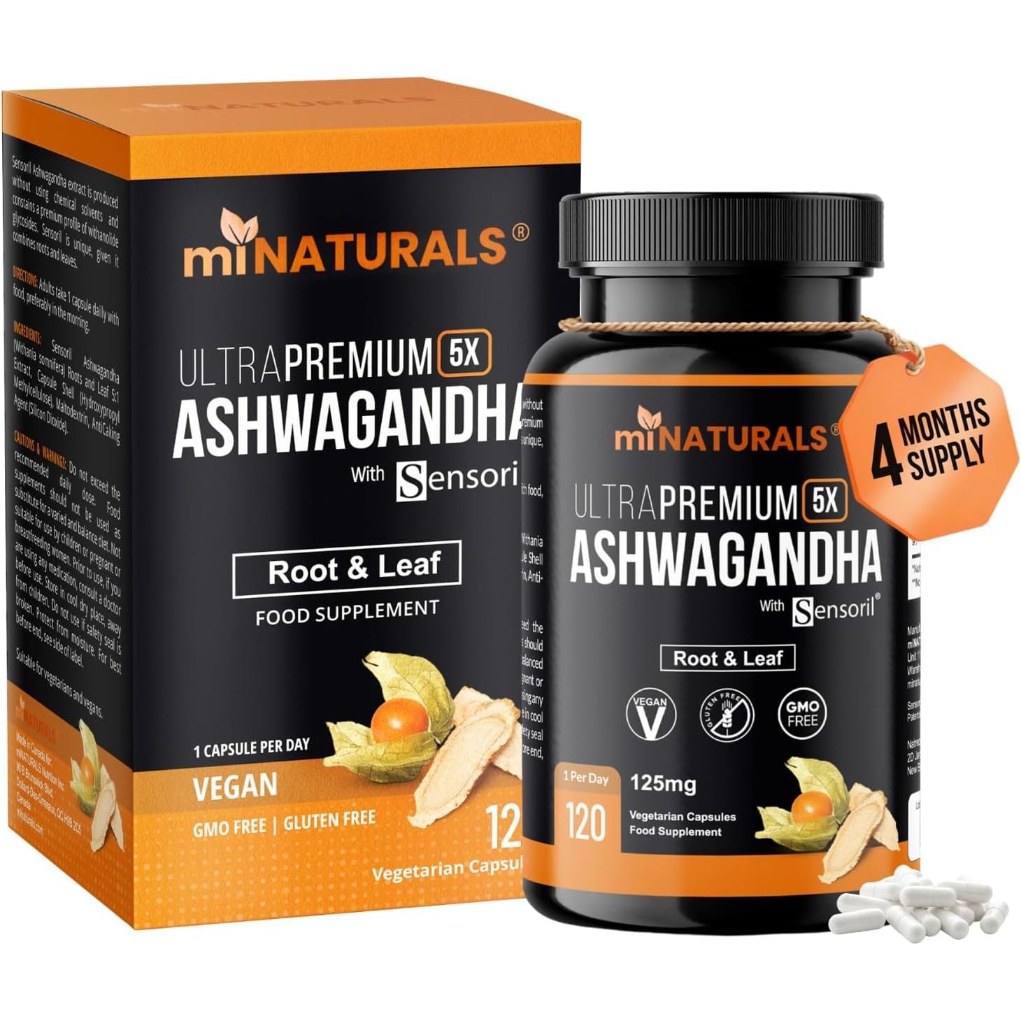 Ashwagandha Sensoril Capsules from Root & Leaf Powder | KSM-66 Alternative | 120 Capsules Made in UK by Minaturals