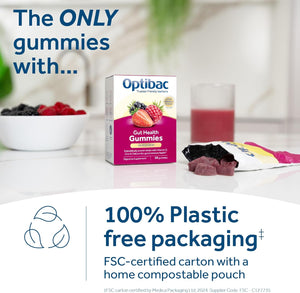 Optibac Probiotics Gut Health Gummies - Vegan Digestive Probiotic Supplement with Vitamin D, Zinc & Calcium for Immune Support & Gut Health - 5 Billion Bacterial Cultures - 30 Gummies