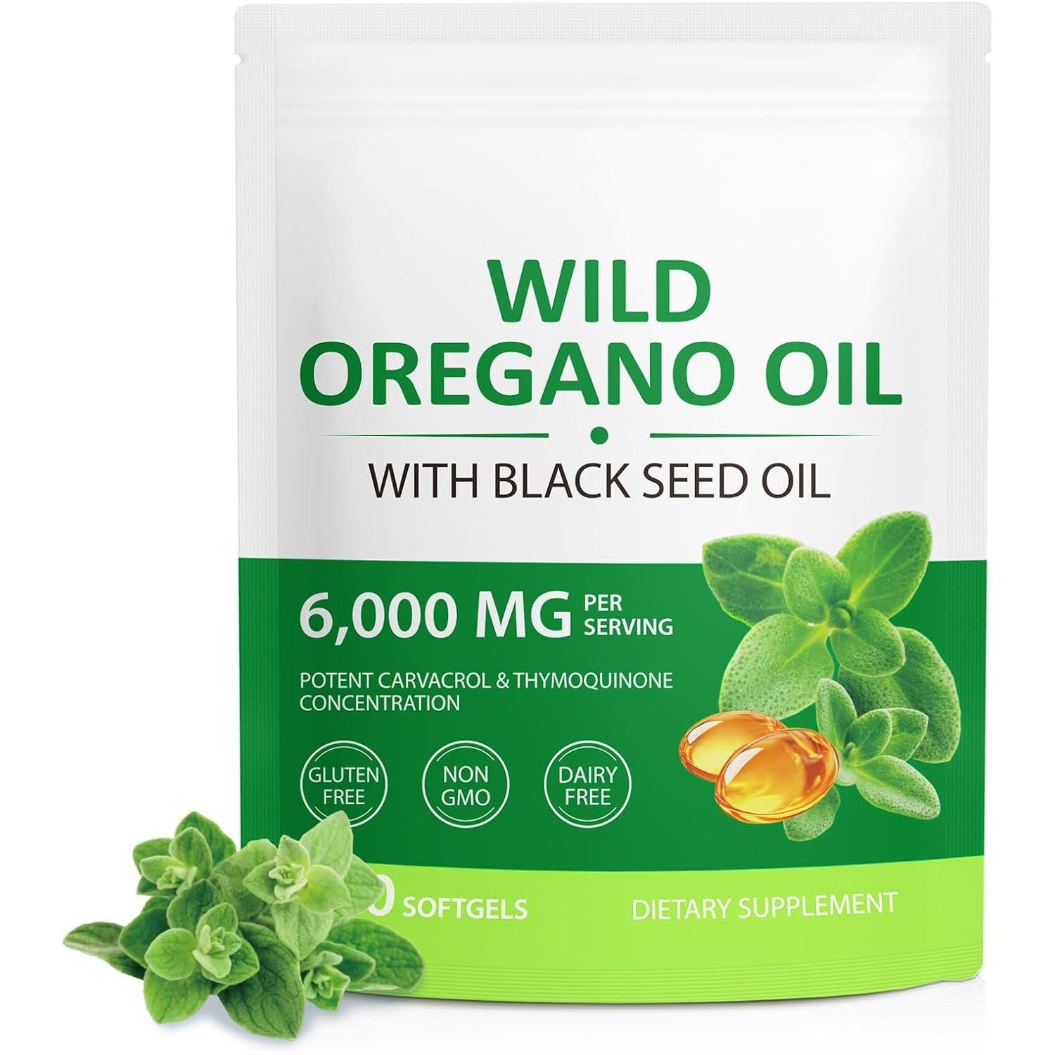 Oregano Oil 120 Softgels - 6000Mg 2-In-1 Strength with 300Mg Organic Cold-Pressed Oregano & 200Mg Black Seed Oil | Non-Gmo, Gluten Free Herbal Supplement | Respiratory & Immune Support