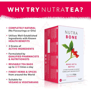NUTRABONE - Bone Health Herbal Tea | Bone Strength Tea - Helps Maintain Bone Density & Joint Care with Ginkgo Biloba, Rosehip & Devil'S Claw - 20 Enveloped Tea Bags - by Nutra Tea