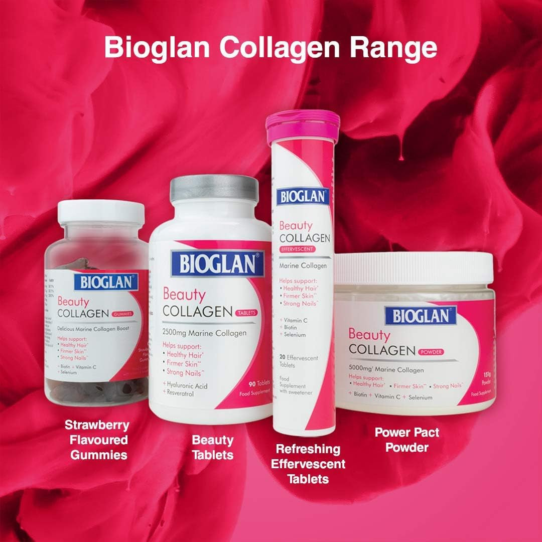 Bioglan Collagen Gummies | 1000Mg | Hydrolysed Marine Collagen | Biotin | Selenium & Vitamin C | Strawberry Flavoured | 60 Gummies