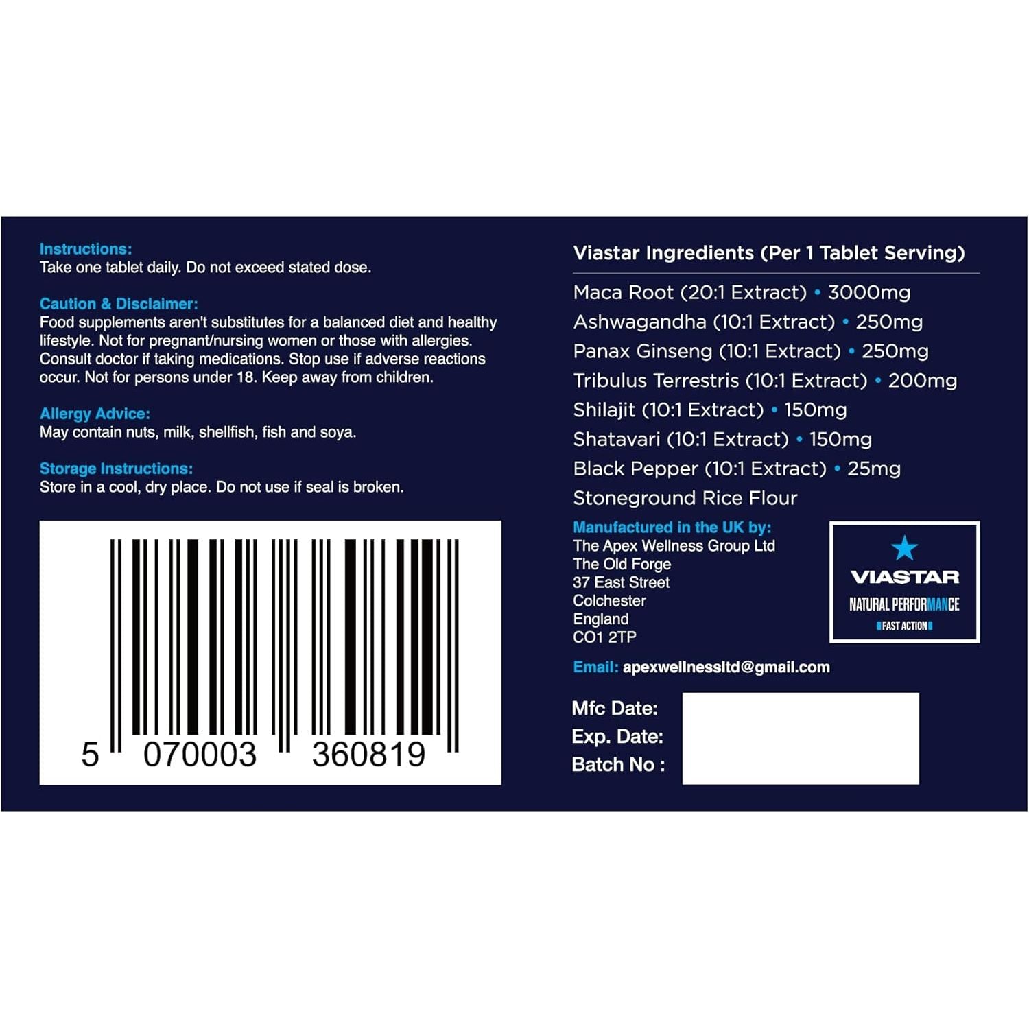 Viastar | 10 Tablets | 100% Strong and Natural, Exclusively for Men, Easy to Swallow Pills, Manufactured in the UK.