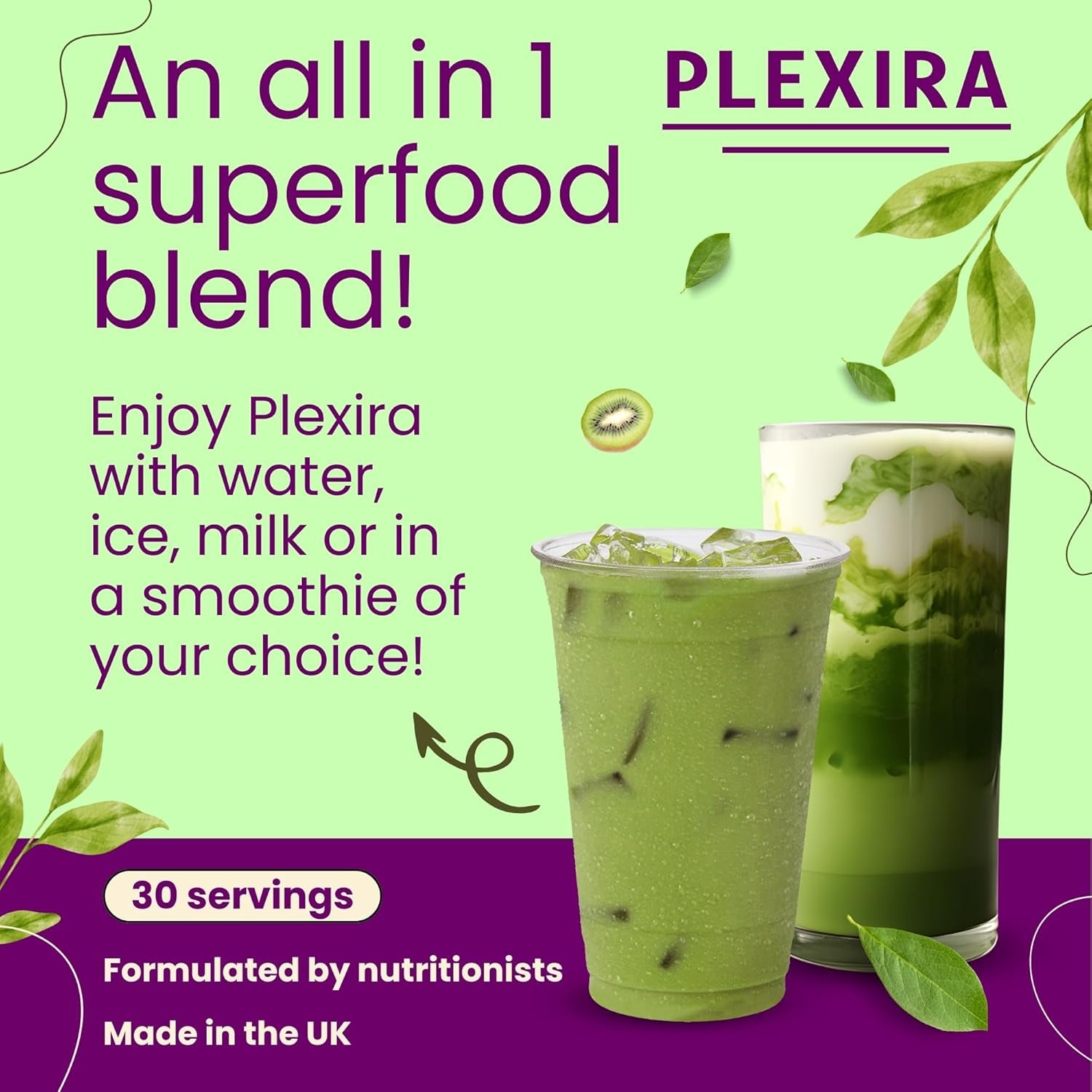 Super Greens Powder with Mushrooms 300G by Plexira – Natural Mango Greens Superfood Blend for Gut Health, Focus and Immunity