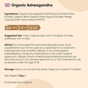 Organic Ashwagandha Capsules - 180 Capsules (6 Months Supply) - with Organic Black Pepper - 1 per Day - Soil Association Certified Ashwagandha Supplement - Non-Gmo, Vegan-Friendly & Additive-Free