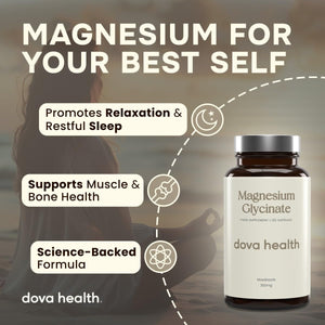 Dova Health Glycinate 300Mg - High Absorption Chelated Magnesium Bisglycinate - Pure Magnesium Supplement for Sleep, Stress Relief, Muscle & Bone Support - 120 Vegan Capsules, Made in UK