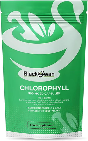 Black Swan Chlorophyll Capsules - 500Mg Antioxidant Formula Detoxification Weight Management Skin Digestive Health Support Natural Supplement - 30 Caps 1 Month Supply