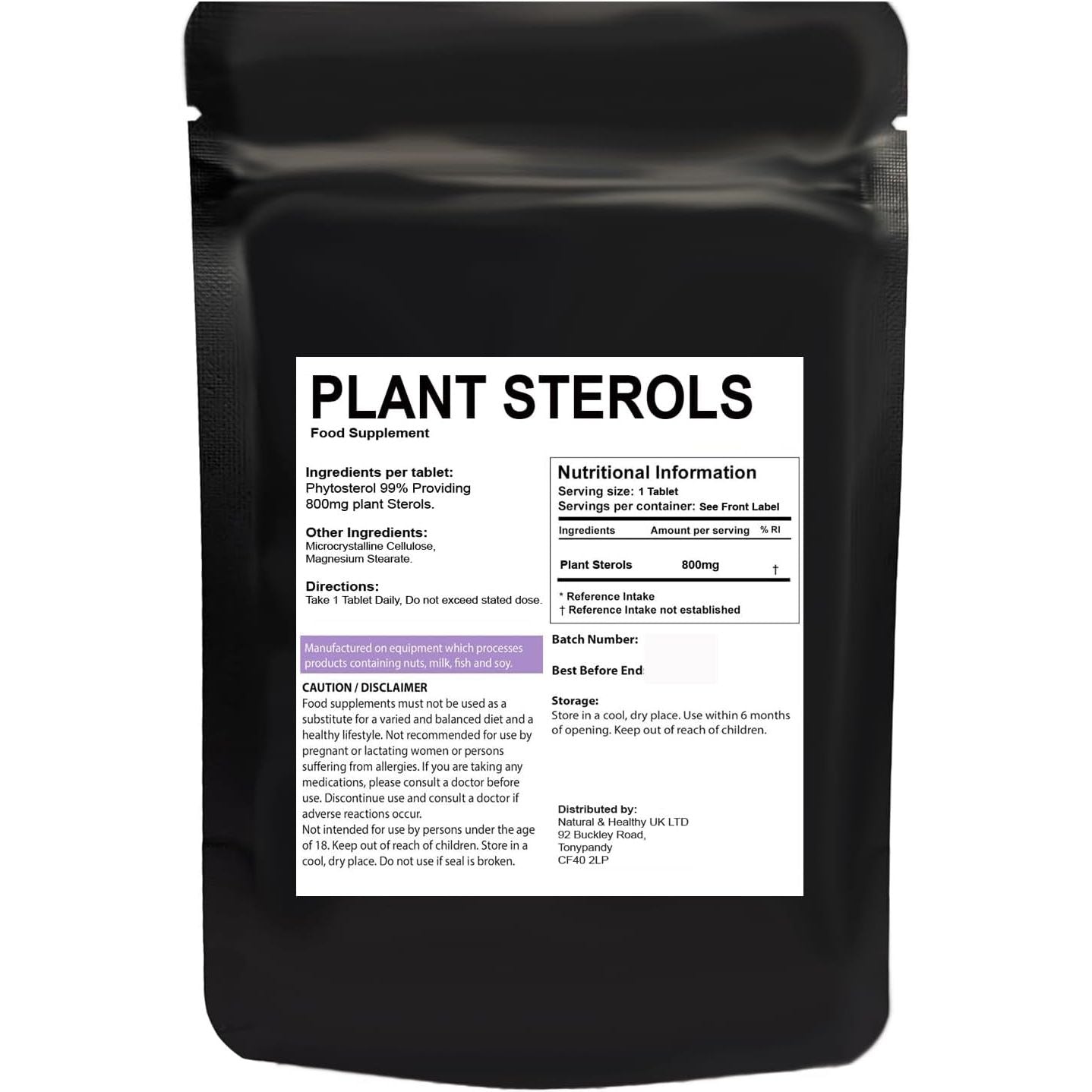 Plant Sterols 800Mg 120 Tablets - Support Healthy Cholesterol Levels