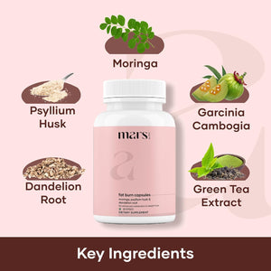Mars by GHC Fat Burn Capsules – with Psyllium Husk, Moringa & Dandelion Root – Food Supplement (Pack of 1) - 60 Capsules