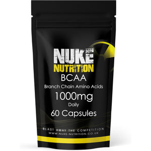 Nuke Nutrition BCAA Capsules | 60 Capsules 1000Mg | Advanced Essential Amino Acids Supplement to Build Lean Muscle | Boost Recovery, Muscle Building & Growth | Leucine, Isoleucine & Valine | Vegan