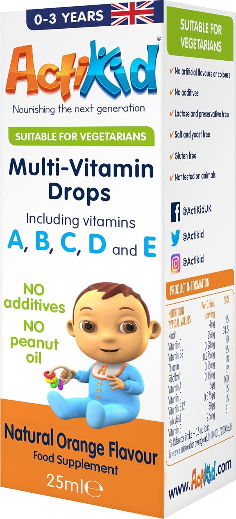 Actikid Multi-Vitamin Drops 25Ml, Gelatine Free (Vitamin Drops for Babies, Infants and Children), Immunity Boost