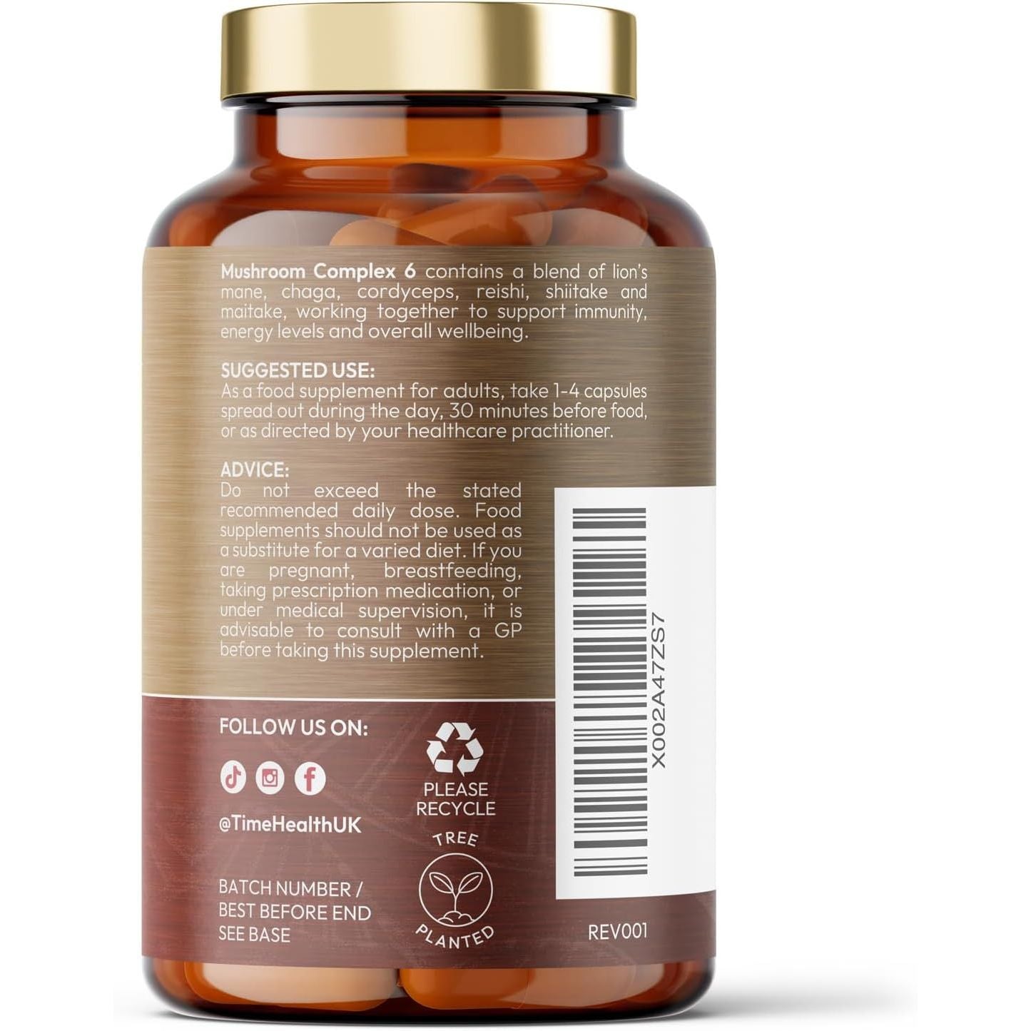 Mushroom Complex 6 | 120 Capsules | MAXIMUM STRENGTH | Chaga, Cordyceps, Shiitake, Reishi, Lions Mane, Maitake | Zero Additives | 100% Vegan | UK Made | the Original Mushroom Complex Formula in the UK