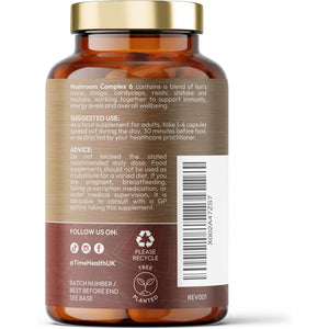 Mushroom Complex 6 | 120 Capsules | MAXIMUM STRENGTH | Chaga, Cordyceps, Shiitake, Reishi, Lions Mane, Maitake | Zero Additives | 100% Vegan | UK Made | the Original Mushroom Complex Formula in the UK