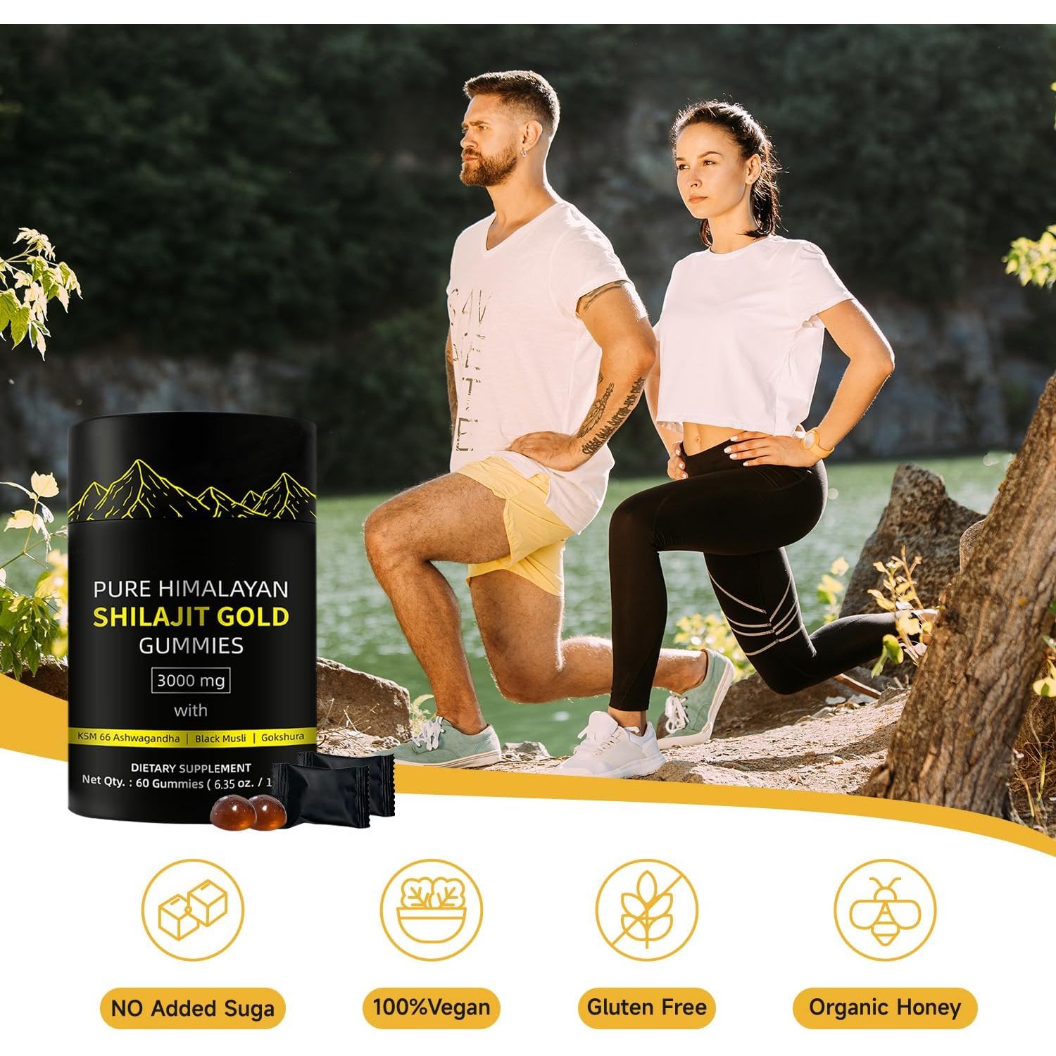 Shilajit Gold Gummies for Man, Gold Seal Pure Himalayan Shilajit Enriched with Acid Fulvic, Essential Minerals, 85+ Trace Elements to Boost Energy and Immunity, 60 Capsules.