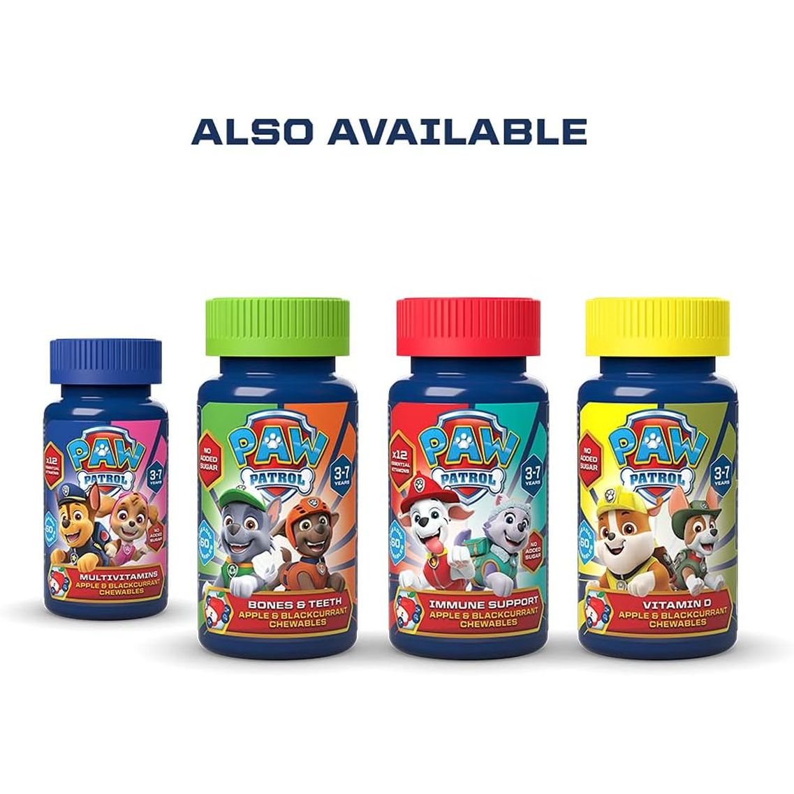 PAW Patrol Multivitamins, 60 Apple & Blackcurrant Chewables with 12 Essential Vitamins, Vegan, No Added Sugar, for 3-7 Year Olds