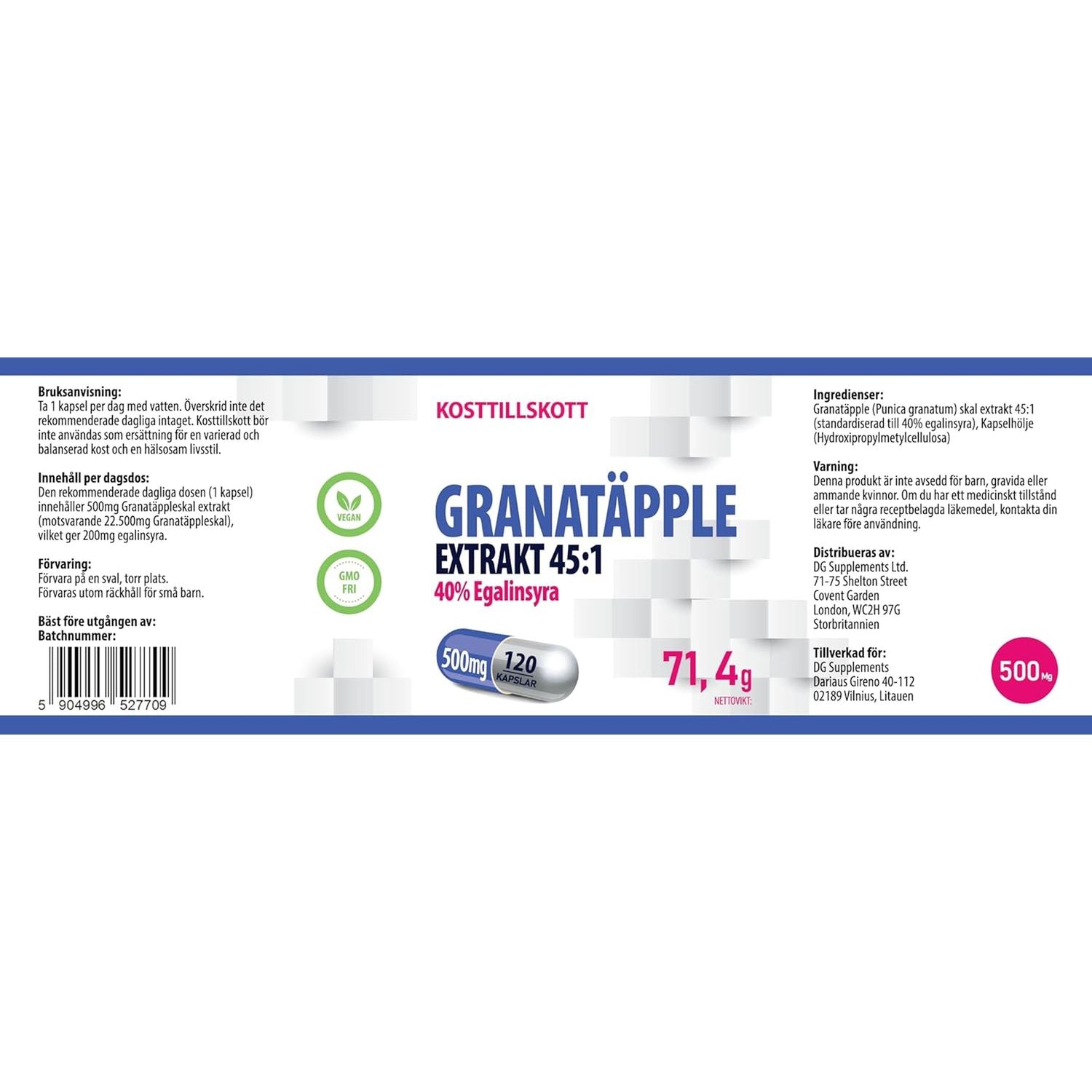 Hepatica Pomegranate Extract 22,500Mg Equivalent (500Mg of 45:1 Extract) 120 Vegan Capsules, 40% Ellagic Acid, 3Rd Party Lab Tested, High Strength Supplement