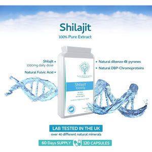 Shilajit 1000Mg – Containing Natural Fulvic Acid - 100% Pure Extract; No Fillers, No Binders, No Flow Agents – Manufactured and Tested in the UK - Suitable for Vegetarians and Vegans