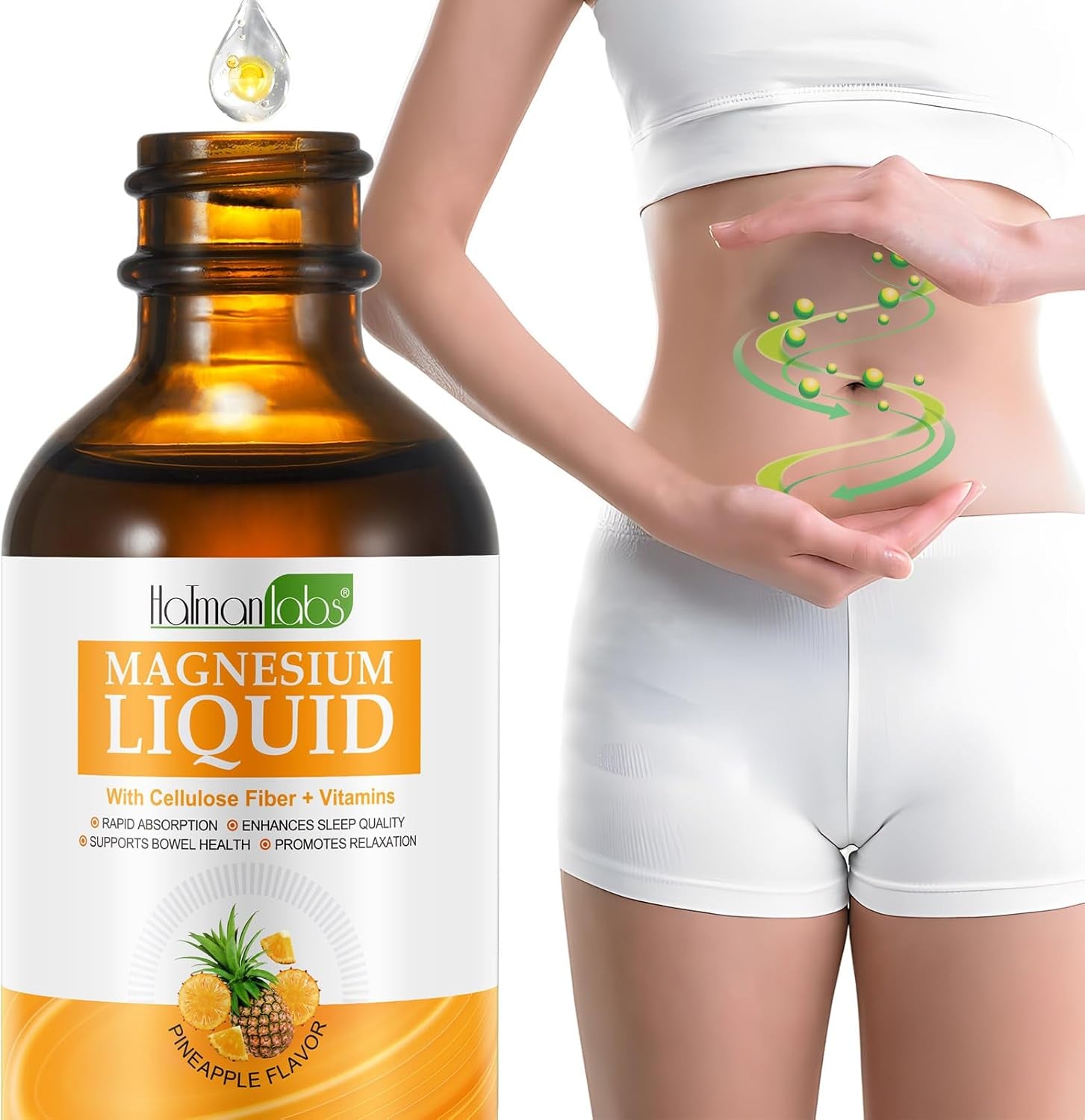 Magnesium Glycinate Liquid Drops - Liquid Magnesium Complex Supplement - Pineapple Flavour, High Absorption, Vegan & Non-Gmo, Support Muscle Relaxation, Bowel Health & Sleep, 60Ml