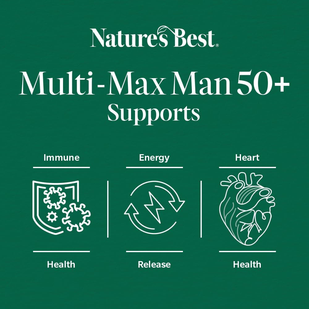Nature'S Best Multi-Max Man 50+ Multivitamin - Targeted Support with Vitamin D, B and Magnesium for Energy & Cognitive Health for Men over 50 - UK Made - 90 Tablets (3 Months' Supply)
