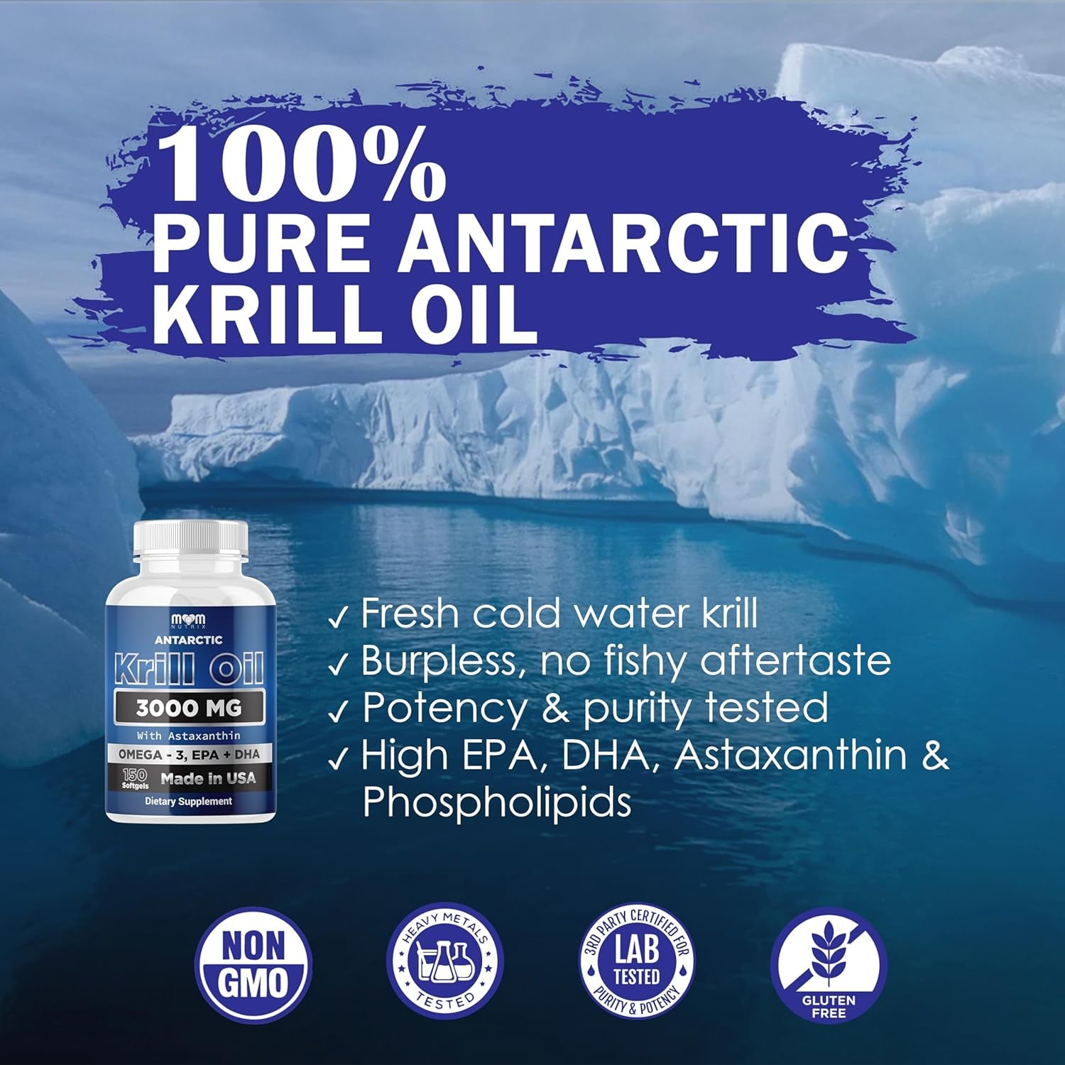Dr. JOEL'S MOM NUTRIX Antarctic Krill Oil Supplement - 150 Softgels - High Absorption EPA, DHA, Astaxanthin & Phospholipid - No Fishy Aftertaste like Fish Oil - Made in USA