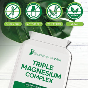 Triple Magnesium Complex - 3 in 1 Blend - Bisglycinate, Malate and Taurate with Vitamin B6 - Magnesium Complex Supplements Suitable for Women and Men - 120 High Strength Capsules