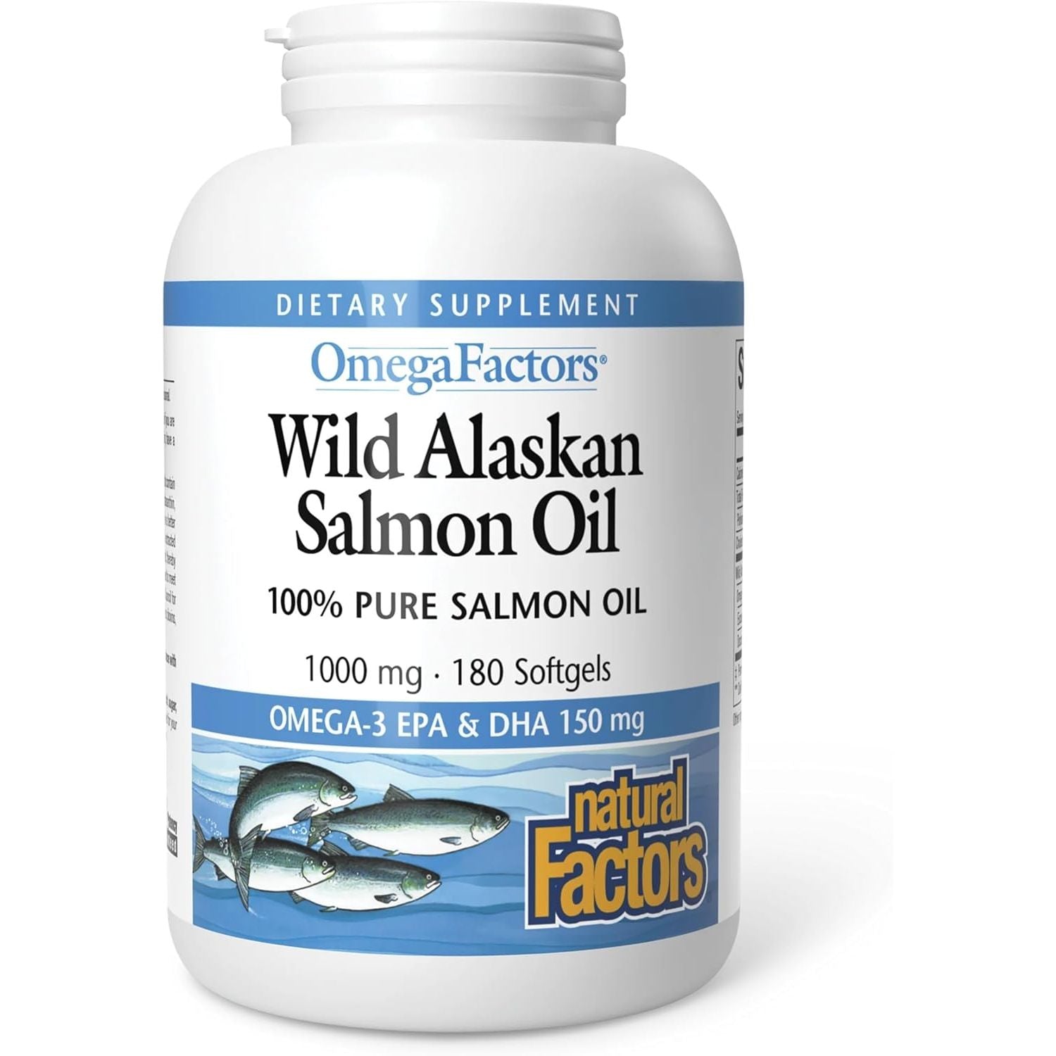 Natural Factors, Omega Factors, Wild Pacific/Alaskan Salmon Oil, 1000 Mg, 180 Softgels.
