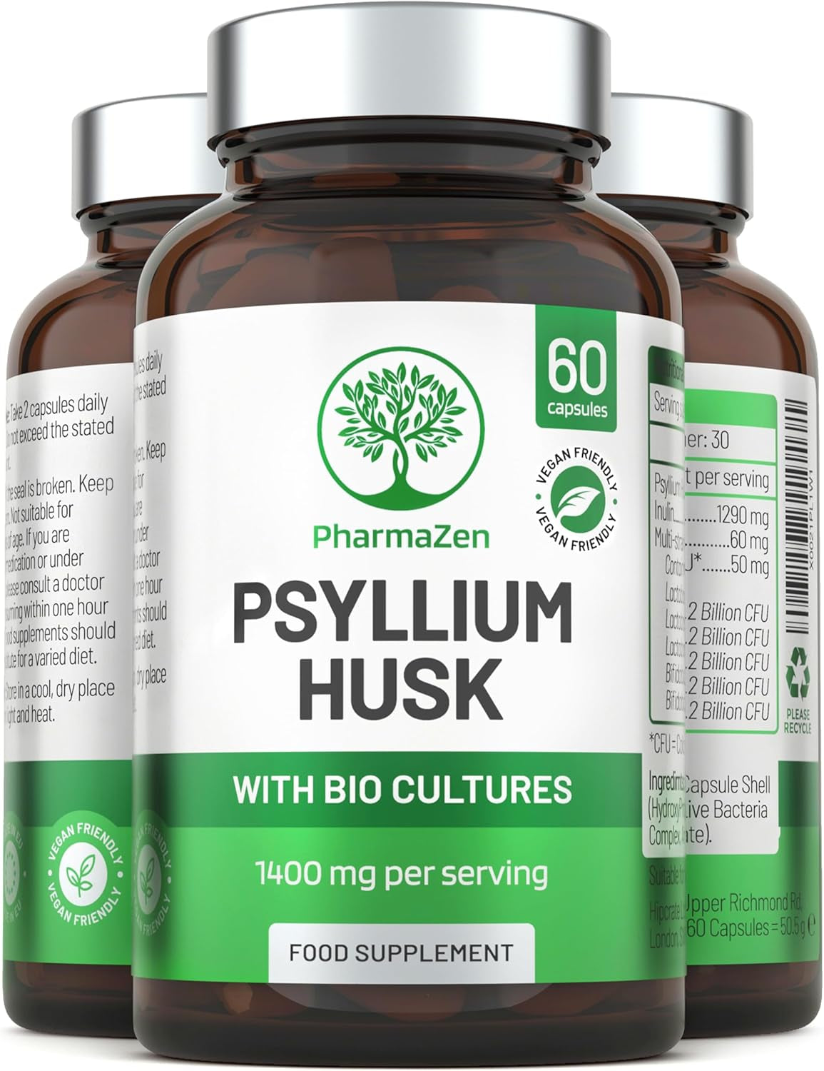 Psyllium Husks Capsules with Probiotics - High Fibre Supplement 1400Mg - Soluble Fiber Tablets High Strength - 60 Capsules - Pure Psyllium Husk & 6B Acidophilus Probiotic Complex for Digestive Support
