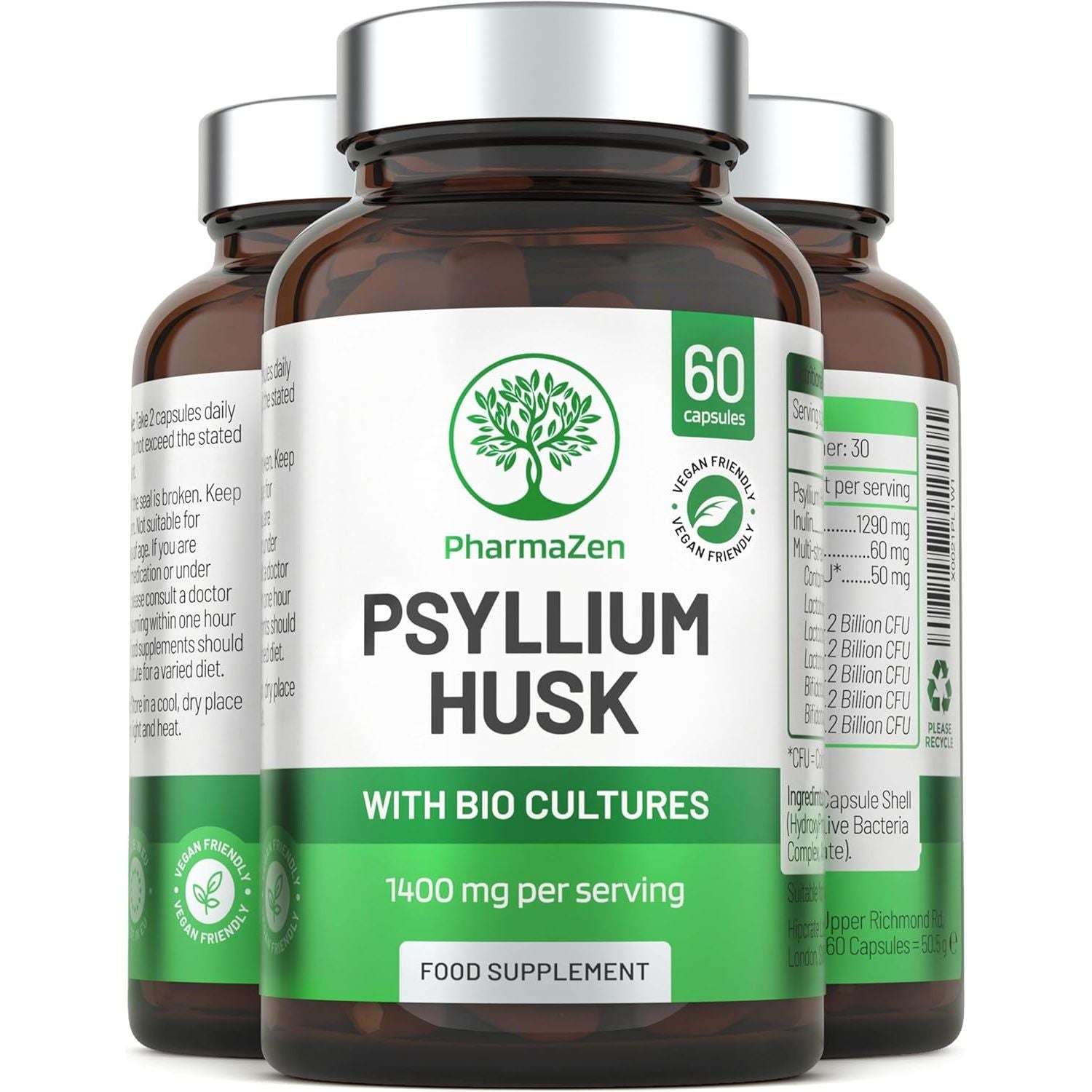 Psyllium Husks Capsules with Probiotics - High Fibre Supplement 1400Mg - Soluble Fiber Tablets High Strength - 60 Capsules - Pure Psyllium Husk & 6B Acidophilus Probiotic Complex for Digestive Support